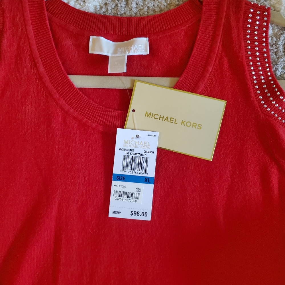 MK Red Cold Shoulder Sweater NWT